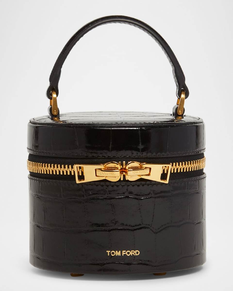 Audrey Mini Bucket Bag in Shiny Croc-Printed Leather